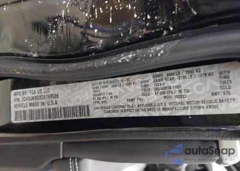 2025 Jeep Grand Cherokee L Limited 4X4 z USA, uszkodzony, nr VIN 1C4RJKBG8S8769506